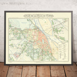 Mapa antiguo de Hanoi, 1902: Ciudad Imperial, Río Rojo, Puente Long Bien, Ópera, Templo de la Literatura