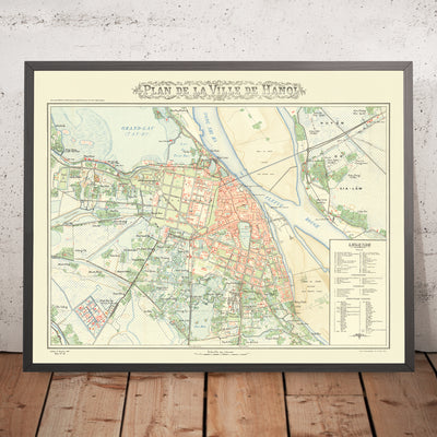 Mapa antiguo de Hanoi, 1902: Ciudad Imperial, Río Rojo, Puente Long Bien, Ópera, Templo de la Literatura
