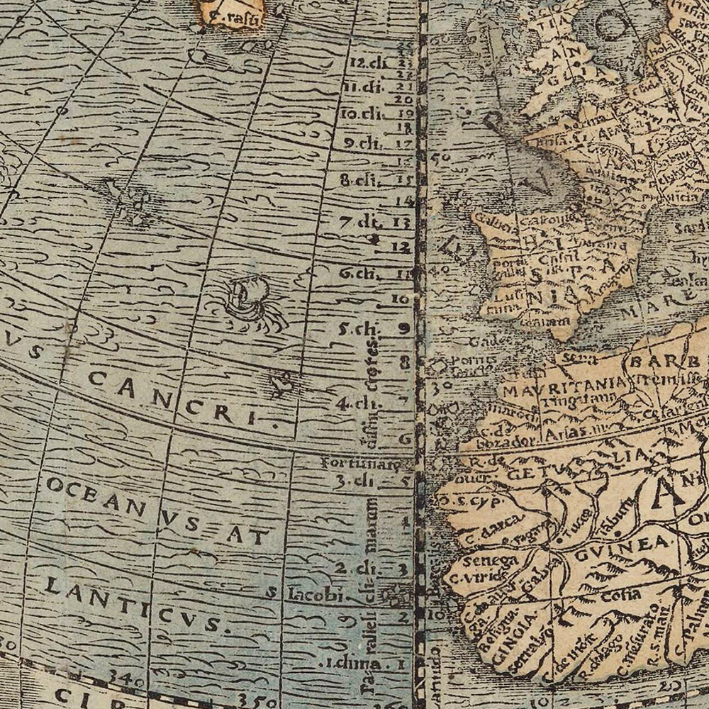 Antigua Mapa Mundial en Forma de Corazón por Fine, 1534: Proyección Cordiforme, Terra Australis, Anotaciones en Latín 