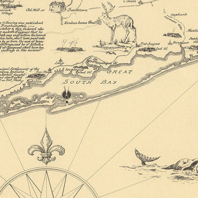 Alte historische Karte von Long Island von Clegg, 1925: New York City, Sound, frühe Siedlungen 