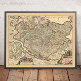 Antica mappa di Holstein di Visscher, 1690: Amburgo, Lubecca, Kiel, Rendsburg, Neumünster 