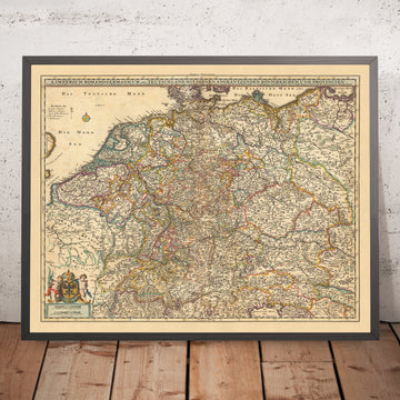 Vecchia mappa del Sacro Romano Impero di Nicolaes Visscher II, 1690: Parigi, Berlino, Bruxelles, Amsterdam, Vienna 