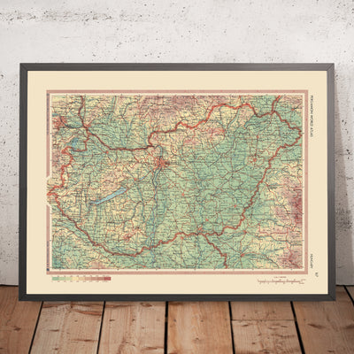 Old Map of Hungary, 1967: Budapest, Danube River, Lake Balaton, Great Hungarian Plain, Mátra Mountains