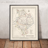 Alte Karte von Huntingdonshire von Samuel Lewis, 1844: St. Ives, St. Neots, Ramsey, Godmanchester und Kimbolton 
