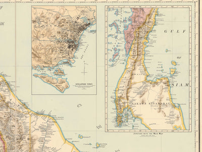 Old Map of the Malay Peninsula in 1898 by Cuylenburg & Stanford - Malaysia, Thailand, Singapore, Johor, Malacca