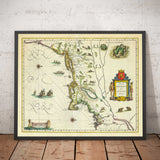Old Map of New Netherlands and New England in 1640 by Willem Blaeu - Manhattan, Providence, New York, Boston, New Jersey
