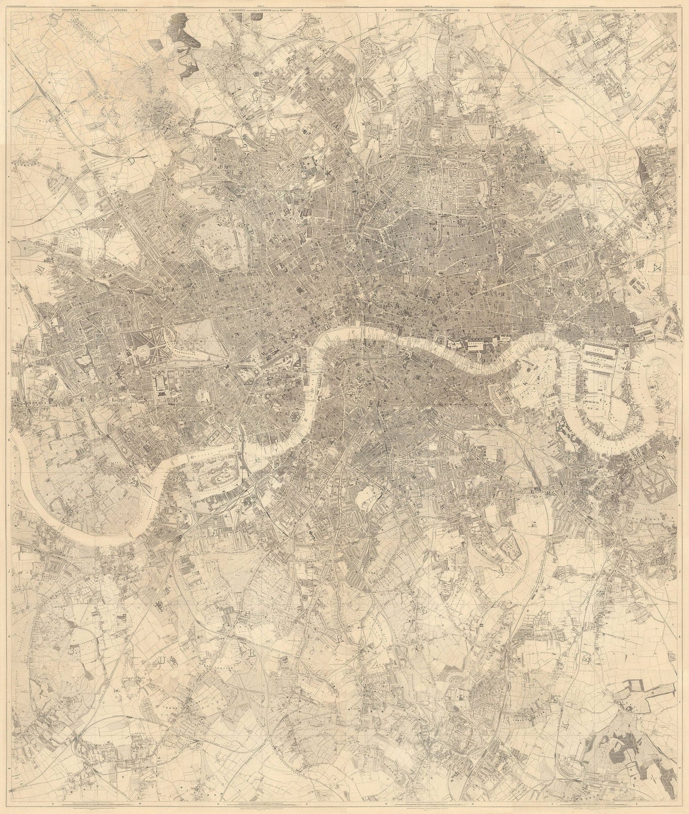 Mapa personalizado de Londres por Edward Stanford, 1862 - Diseño y haga su propio mapa viejo