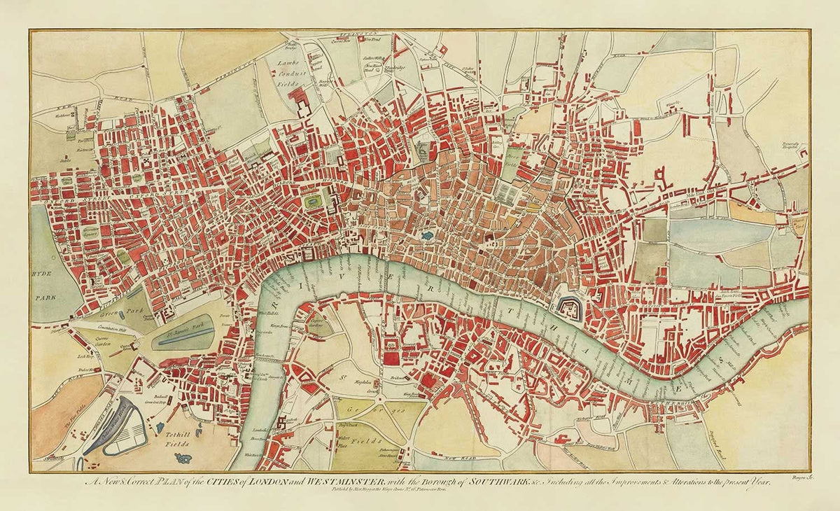 Rare Old Map of London by Hogg, 1784 - Westminster, City of London, Soho, Holborn, Covent Garden