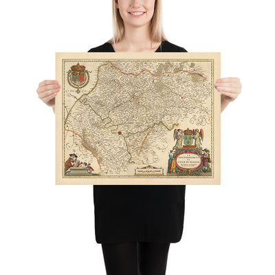 Mapa antiguo de Île-de-France de Visscher, 1690: París, Versalles, Créteil, Compiègne, parque Vexin Français