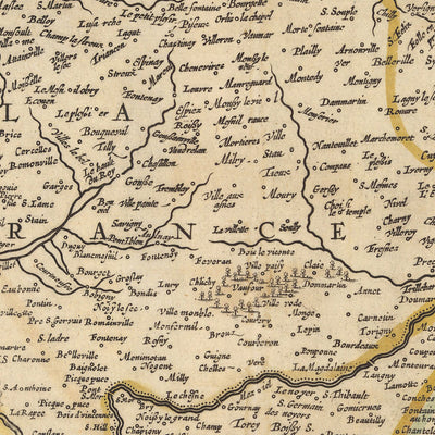 Mapa antiguo de Île-de-France de Visscher, 1690: París, Versalles, Créteil, Compiègne, parque Vexin Français