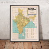 Ancienne carte des chemins de fer de l'Inde par Nirdosh, 1960 : Mumbai, Delhi, Kolkata, Chennai, Bangalore 