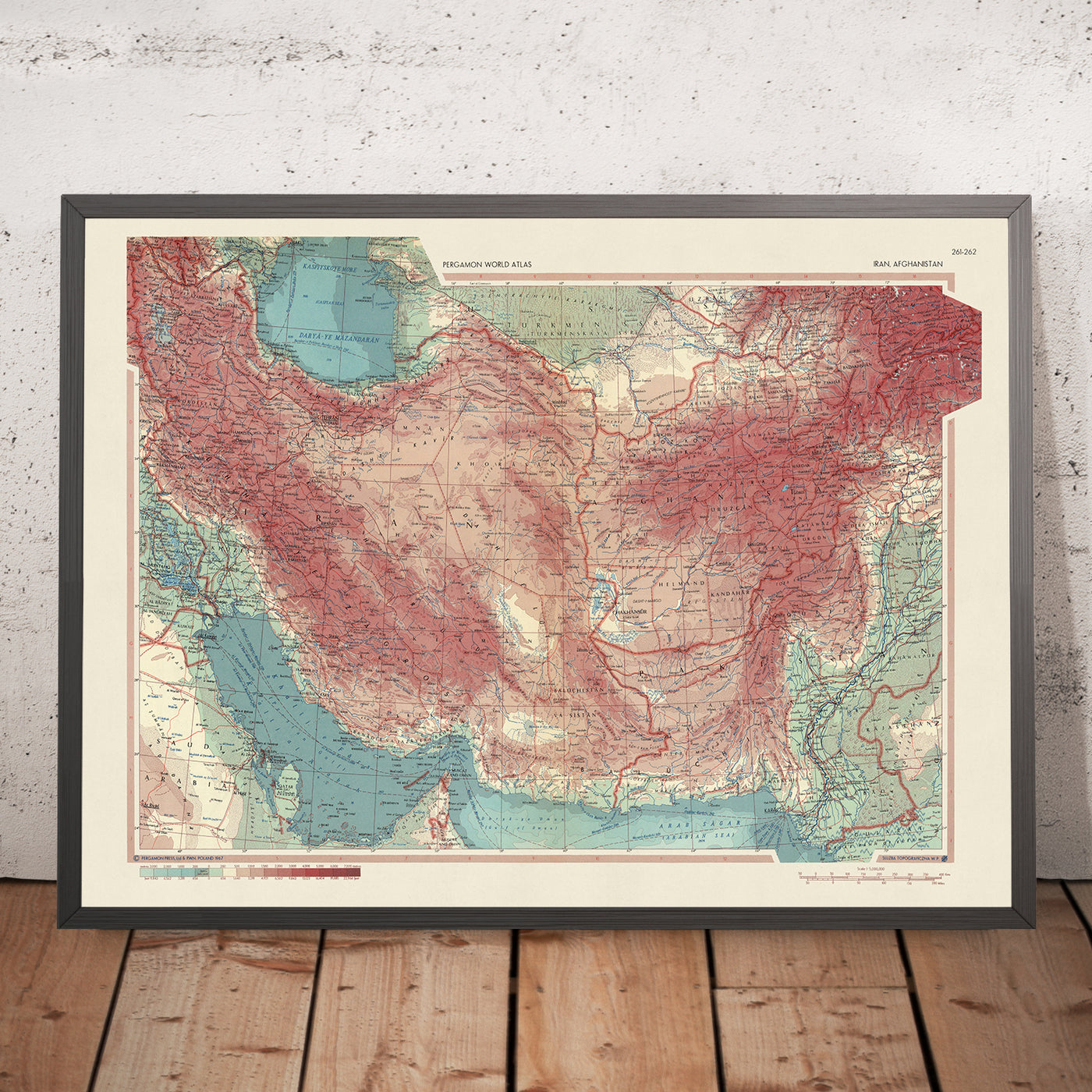 Ancienne carte de l'Iran et de l'Afghanistan, 1967 : mer Caspienne, golfe Persique, Pakistan occidental 