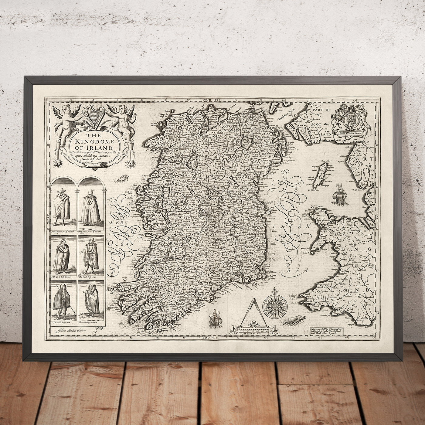 Viejo mapa de Irlanda, Éireann 1611 de John Speed ​​- Mapa antiguo antiguo monocromo