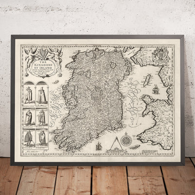 Viejo mapa de Irlanda, Éireann 1611 de John Speed ​​- Mapa antiguo antiguo monocromo