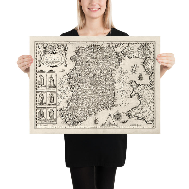 Viejo mapa de Irlanda, Éireann 1611 de John Speed ​​- Mapa antiguo antiguo monocromo