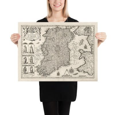 Viejo mapa de Irlanda, Éireann 1611 de John Speed ​​- Mapa antiguo antiguo monocromo