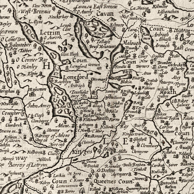 Viejo mapa de Irlanda, Éireann 1611 de John Speed ​​- Mapa antiguo antiguo monocromo