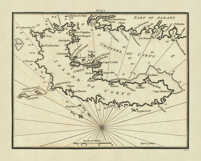 Old Island of Corfu Nautical Chart by Heather, 1802: Albania Coast, Fort St. Stephen, Port Cavagol, Venetian Influence