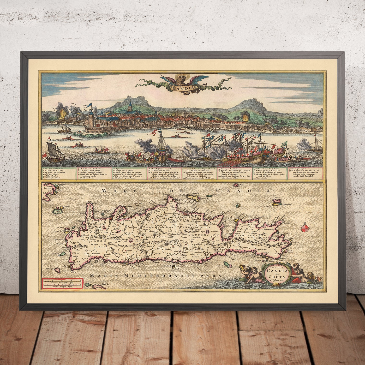 Old Map of Crete by Visscher, 1690: Chania, Heraklion, Agios Nikolaos ...