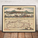 Mapa antiguo de Creta de Visscher, 1690: Chania, Heraklion, Agios Nikolaos, Rethimno, Montañas Blancas