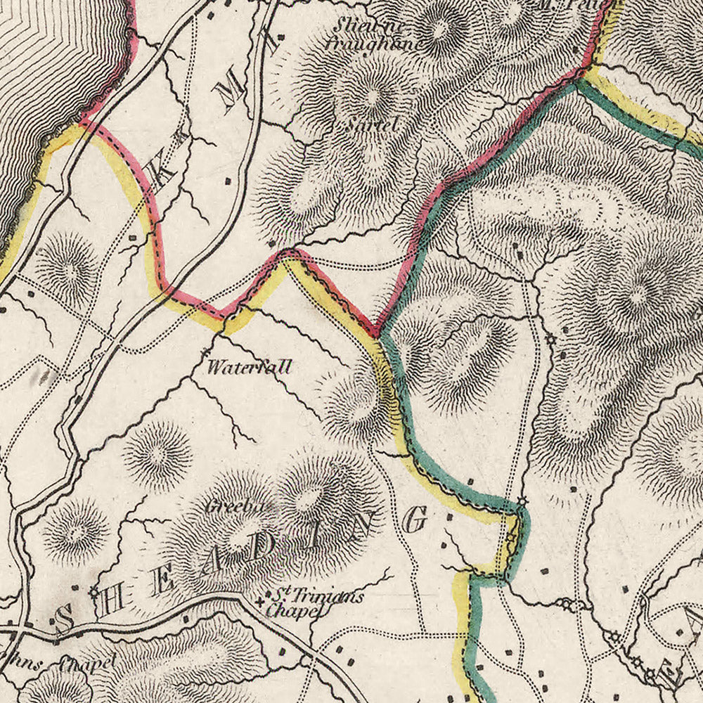 Alte Karte der Isle of Man von Samuel Lewis, 1844: Douglas, Ramsey, Peel, Castletown und Port Erin 