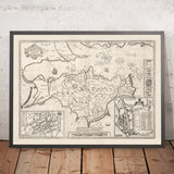 Old Monochrome Map of Isle of Wight, 1611 by John Speed - Newport, Ride, Cowes, Sandown, Shanklin, Southampton
