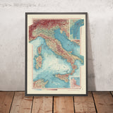 Mappa antica d'Italia, 1967: Corsica, Sardegna, Sicilia, Mare Tirreno, Mare Adriatico 