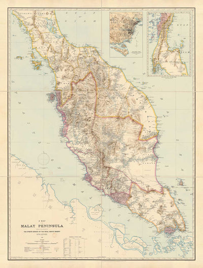 Old Map of the Malay Peninsula in 1898 by Cuylenburg & Stanford - Malaysia, Thailand, Singapore, Johor, Malacca