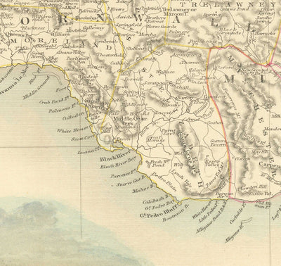 Antiguo mapa de Jamaica por Tallis y Rapkin en 1851 - Kingston, Portmore, Montego Bay, Black River, Savanna la Mar