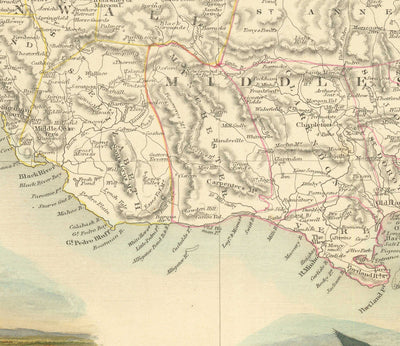 Antiguo mapa de Jamaica por Tallis y Rapkin en 1851 - Kingston, Portmore, Montego Bay, Black River, Savanna la Mar
