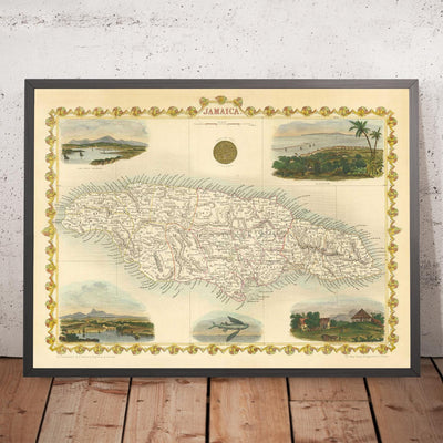 Antiguo mapa de Jamaica por Tallis y Rapkin en 1851 - Kingston, Portmore, Montego Bay, Black River, Savanna la Mar