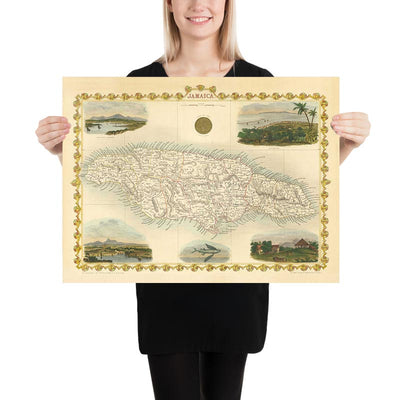 Antiguo mapa de Jamaica por Tallis y Rapkin en 1851 - Kingston, Portmore, Montego Bay, Black River, Savanna la Mar