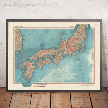 Ancienne carte du Japon, 1967 : carte atlas physique et politique de Honshu, Shikoku et Kyushu 