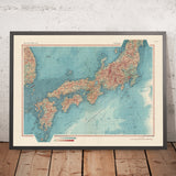 Mapa antiguo de Japón, 1967: Mapa físico y político de Honshu, Shikoku y Kyushu 