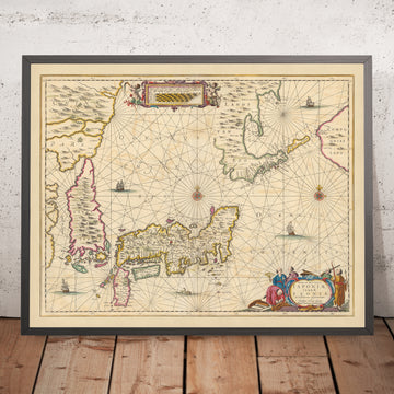 Alte Karte von Japan und Korea von Visscher, 1690: Tokio, Osaka, Sapporo, Pjöngjang, Mount Fuji 