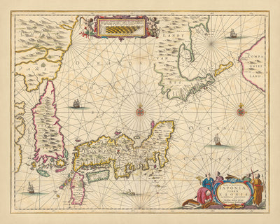 Antiguo mapa de Japón y Corea de Visscher, 1690: Tokio, Osaka, Sapporo, Pyongyang, Monte Fuji