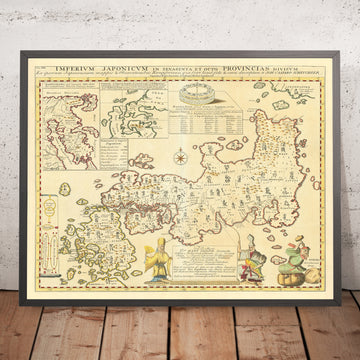 Mappa antica del Giappone di Engelbert Kaempfer, 1727: Edo, Kyoto, Osaka, Nagasaki, Nagoya 