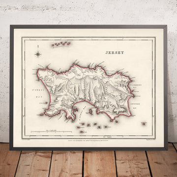 Vecchia mappa di Jersey di Samuel Lewis, 1844: St. Helier, St. Brelade, St. Clement, St. John, St. Lawrence 