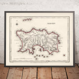 Ancienne carte de Jersey par Samuel Lewis, 1844 : Saint-Hélier, Saint-Brélade, Saint-Clément, Saint-Jean, Saint-Laurent