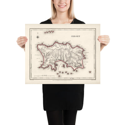Alte Karte von Jersey von Samuel Lewis, 1844: St. Helier, St. Brelade, St. Clement, St. John, St. Lawrence 