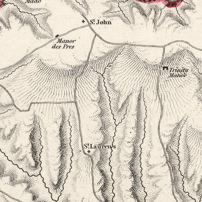 Alte Karte von Jersey von Samuel Lewis, 1844: St. Helier, St. Brelade, St. Clement, St. John, St. Lawrence 