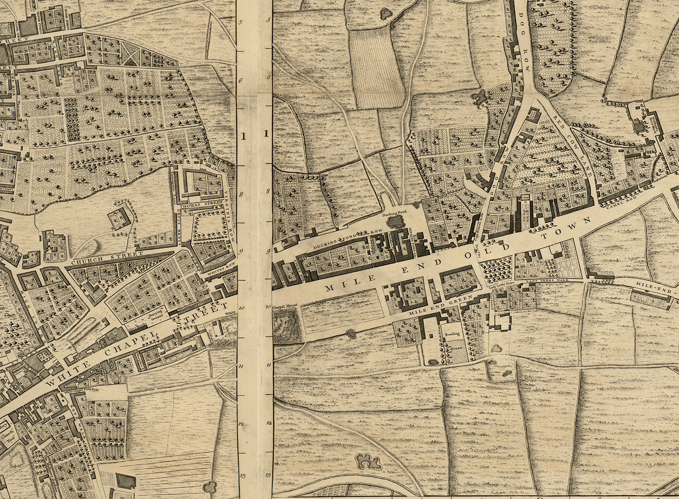 Vollständige große Karte von London im Jahr 1746 von John Rocque 