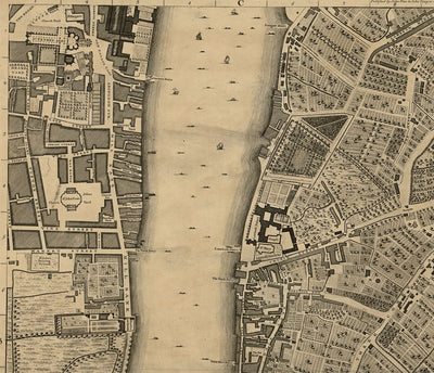 Vollständige große Karte von London im Jahr 1746 von John Rocque 
