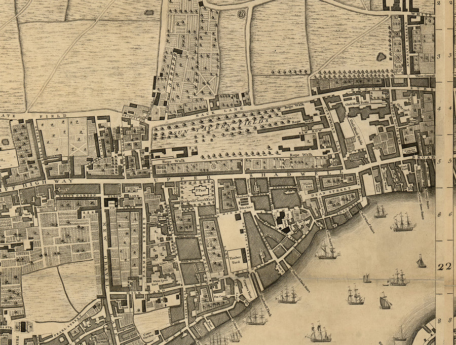 Grande carte complète de Londres en 1746 par John Rocque