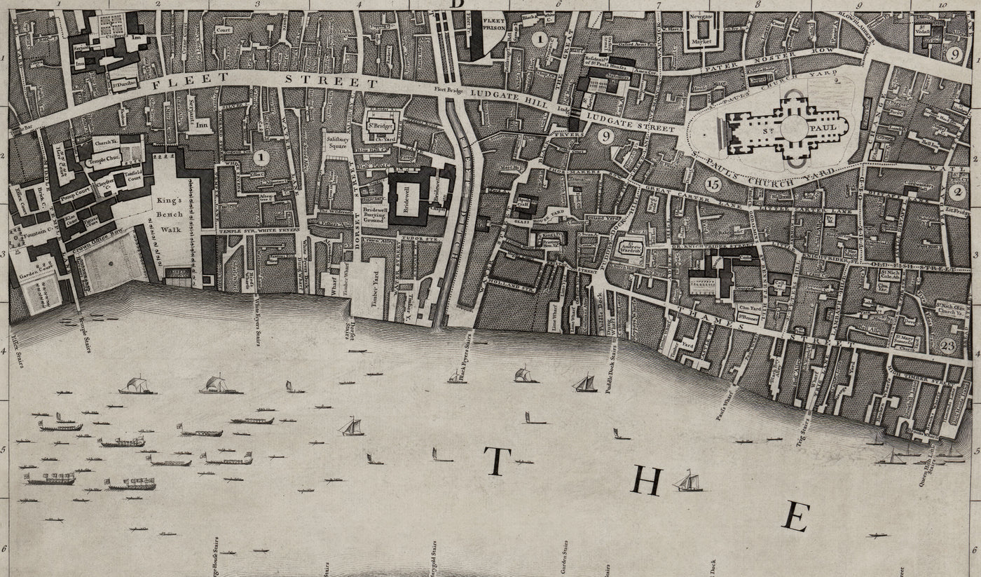 Vollständige große Karte von London im Jahr 1746 von John Rocque 