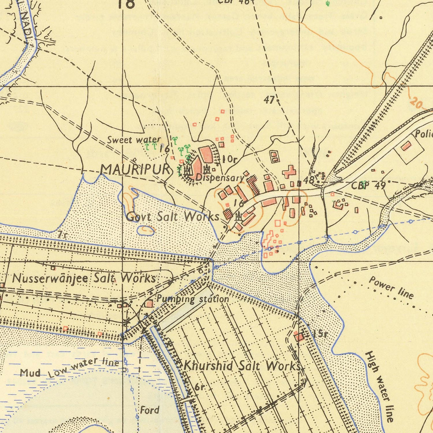 Mapa antiguo de guía de Karachi, 1929: Saddar, Clifton, Lyari, puerto de Karachi, mar Arábigo 