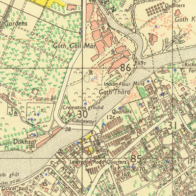 Mapa antiguo de guía de Karachi, 1929: Saddar, Clifton, Lyari, puerto de Karachi, mar Arábigo 