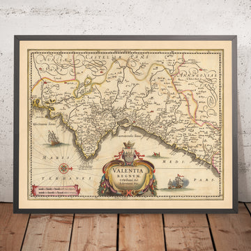 Alte Karte des Königreichs Valencia, Spanien von Visscher, 1690: Murcia, Valencia, Alicante, Dénia, Castellón de la Plana 