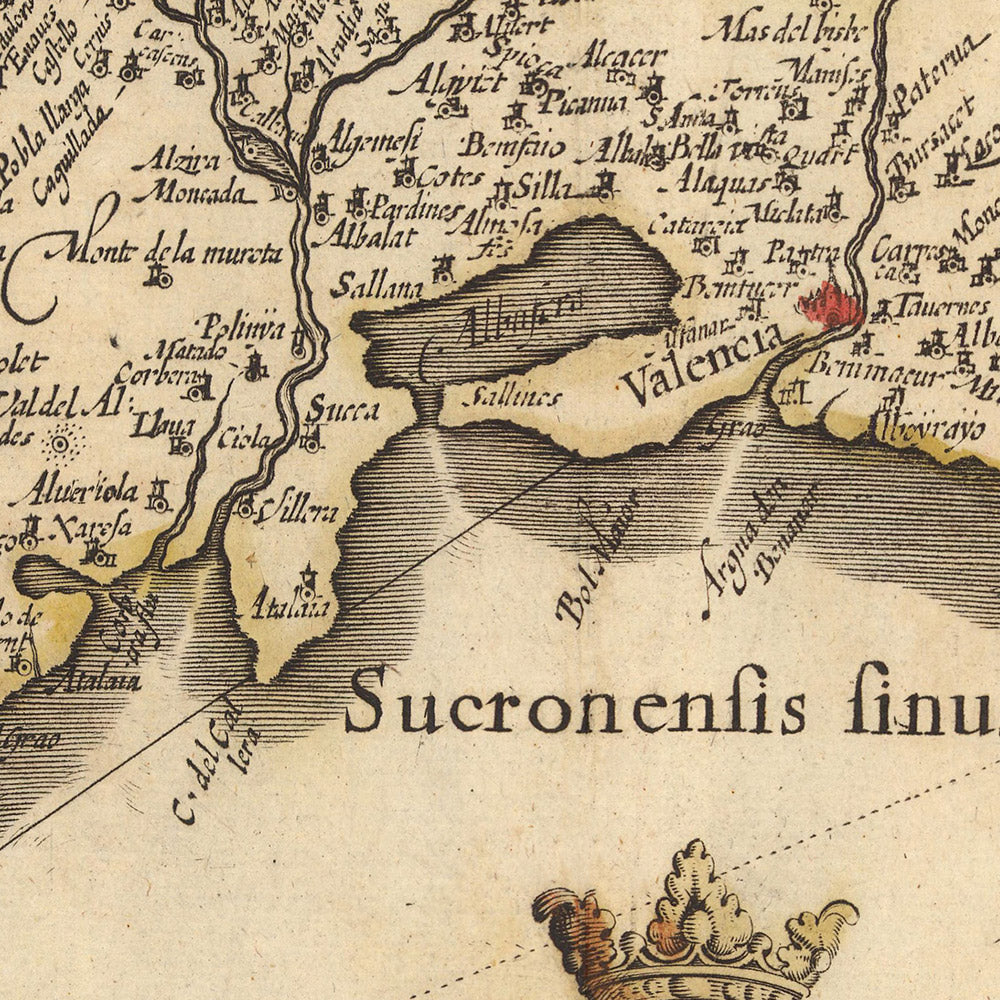 Old Map of the Kingdom of Valencia, Spain by Visscher, 1690: Murcia, Valencia, Alicante, Dénia, Castellón de la Plana
