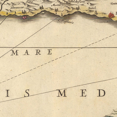 Old Map of the Kingdoms of Granada & Murcia, Spain by Visscher, 1690: Málaga, Gibraltar, Seville, Murcia, Tangier